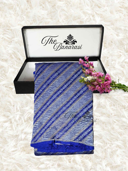 Blue Color Pure Crush Tissue Silk Banarasi Handloom Saree