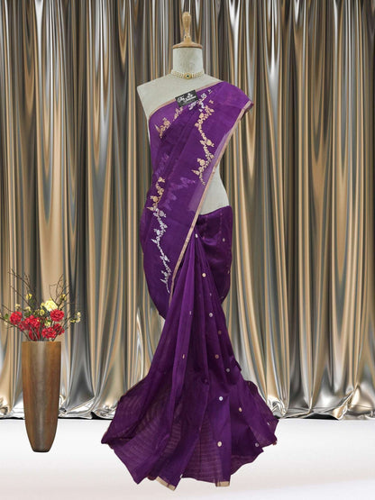 Palatinate Purple Pure Kora Silk Water Zari Banarasi Handloom Saree