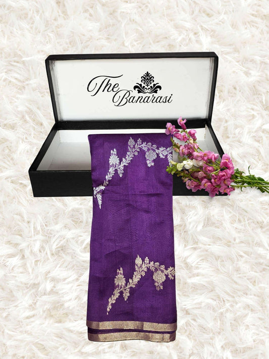 Palatinate Purple Pure Kora Silk Water Zari Banarasi Handloom Saree
