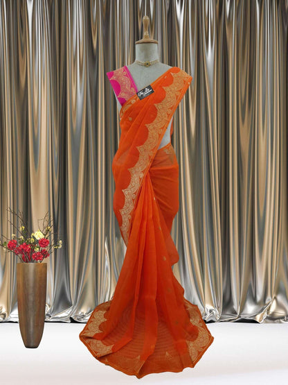 Orange Pure Kora Silk Sona Roopa Banarasi Handloom Saree