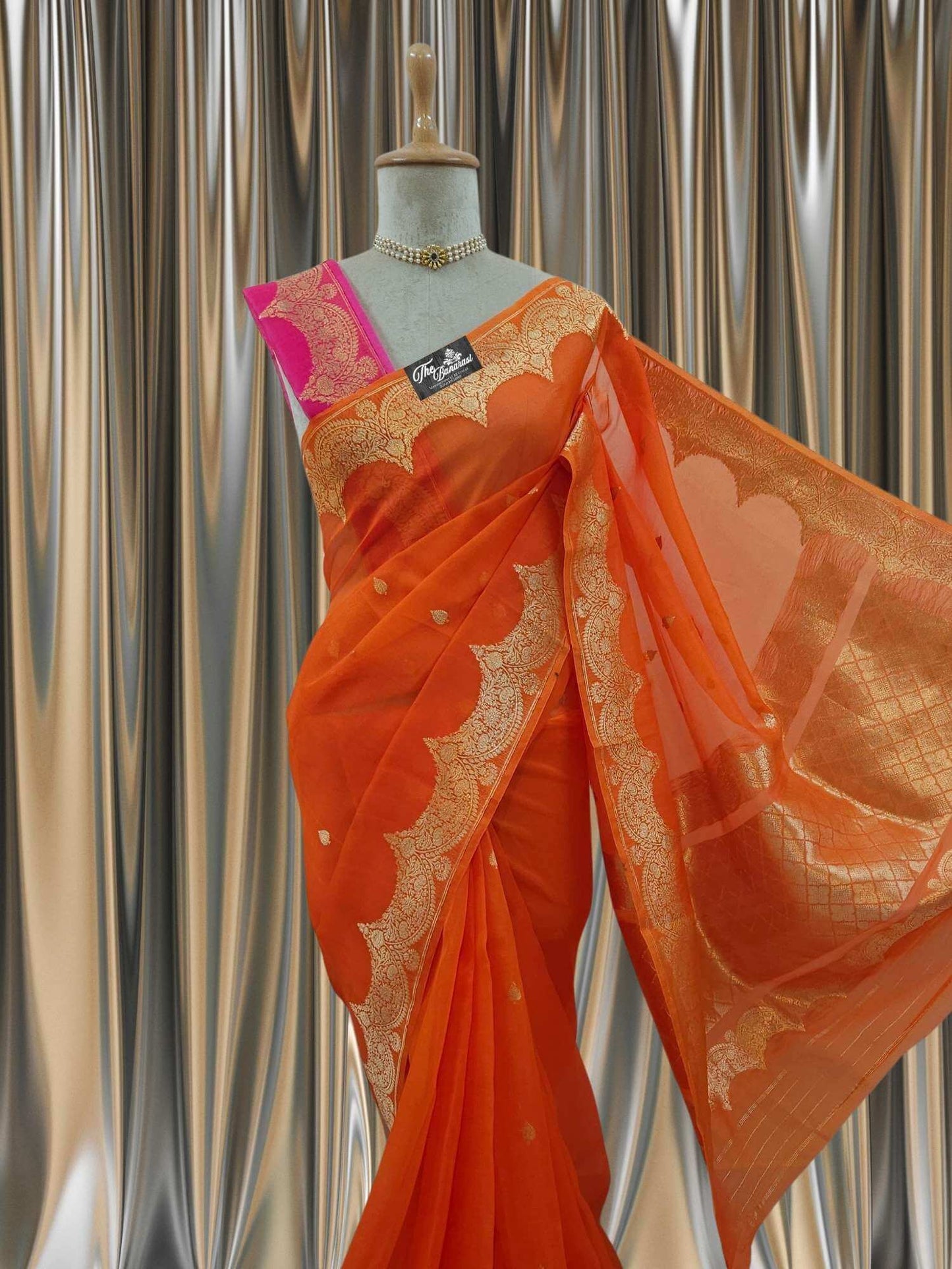Orange Pure Kora Silk Sona Roopa Banarasi Handloom Saree