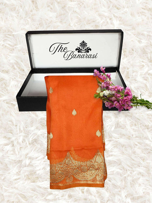 Orange Pure Kora Silk Sona Roopa Banarasi Handloom Saree