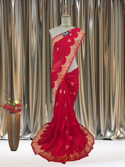Red Pure Kora Silk Sona Roopa Banarasi Handloom Saree