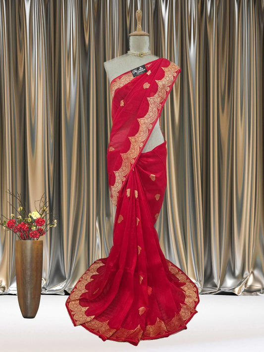 Red Pure Kora Silk Sona Roopa Banarasi Handloom Saree