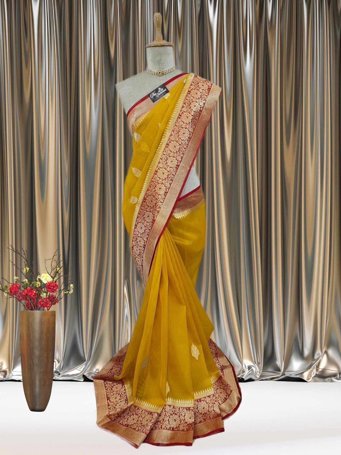 Mimosa Yellow Pure Kora Silk Water Zari Banarasi Handloom Saree