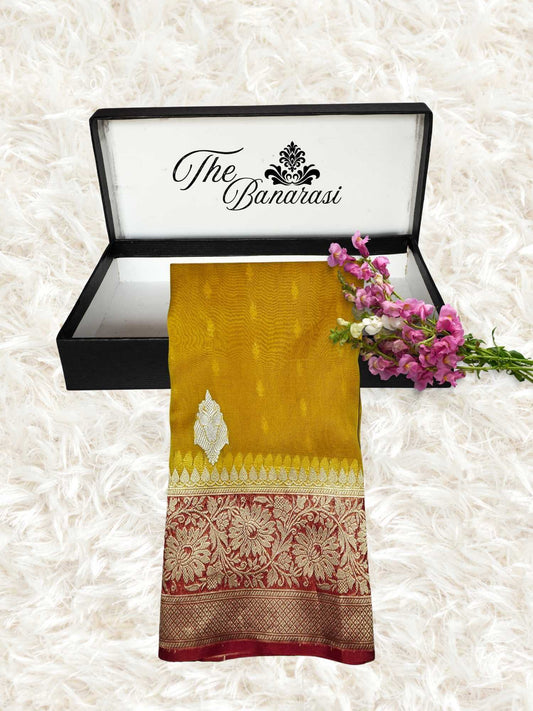 Mimosa Yellow Pure Kora Silk Water Zari Banarasi Handloom Saree
