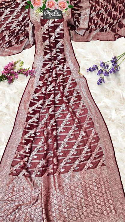 Maroon Color Khaddi Georgette Water Zari Banarasi Handloom Saree