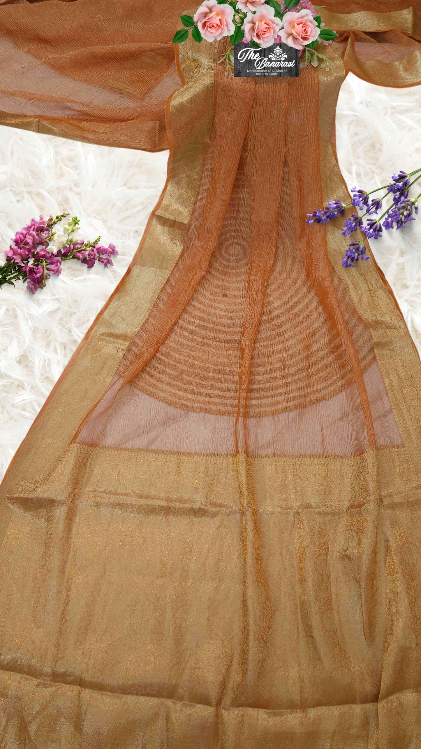 Vivid Orange Pure Tissue Silk Banarasi Handloom Saree