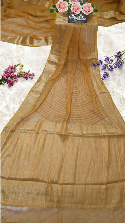 Luxury Tuscan Sun Handwoven Banarasi Tissue Silk Saree - Full View