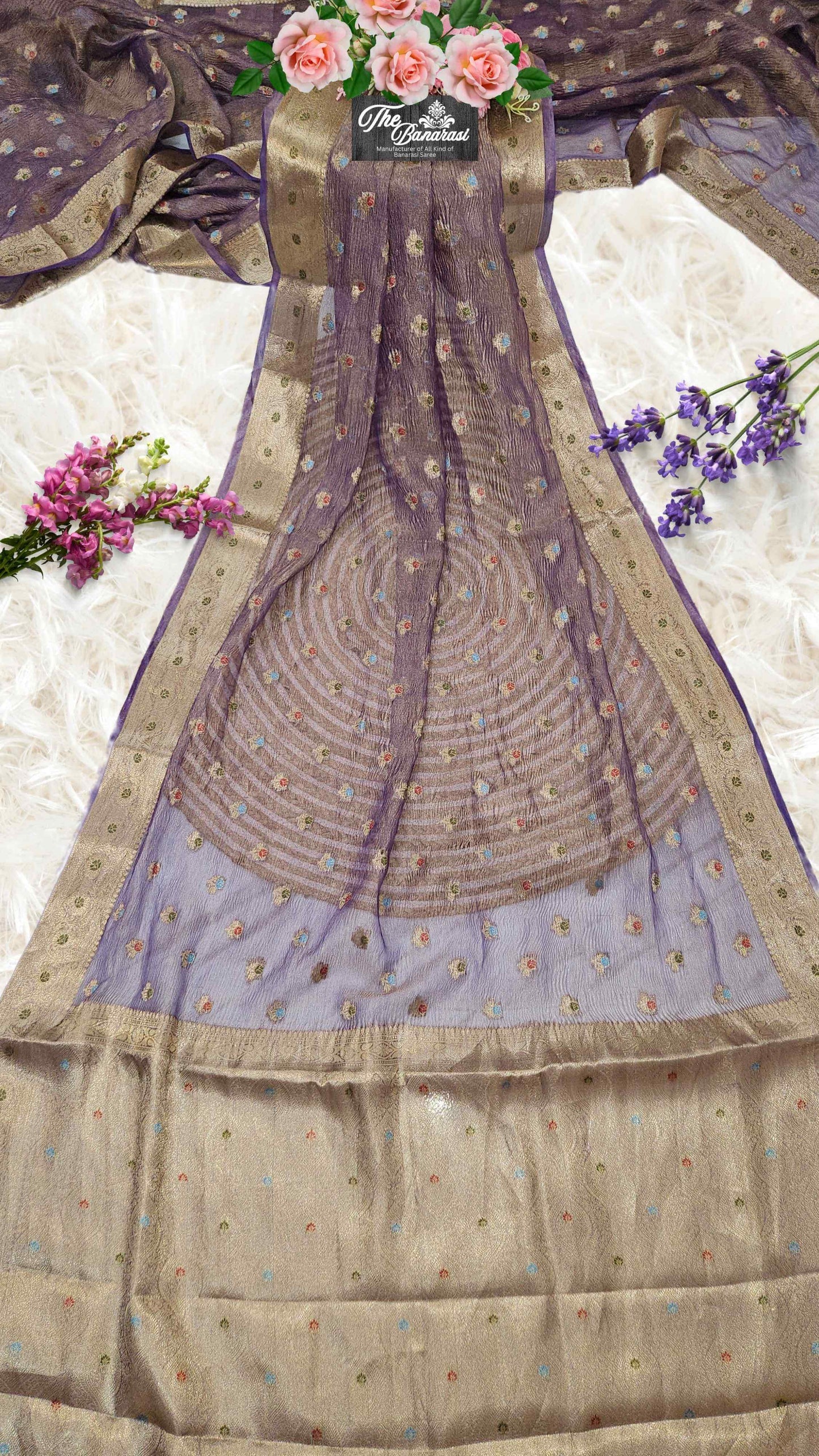 Luxury Violet Handwoven Banarasi Tissue Silk Saree - Full View