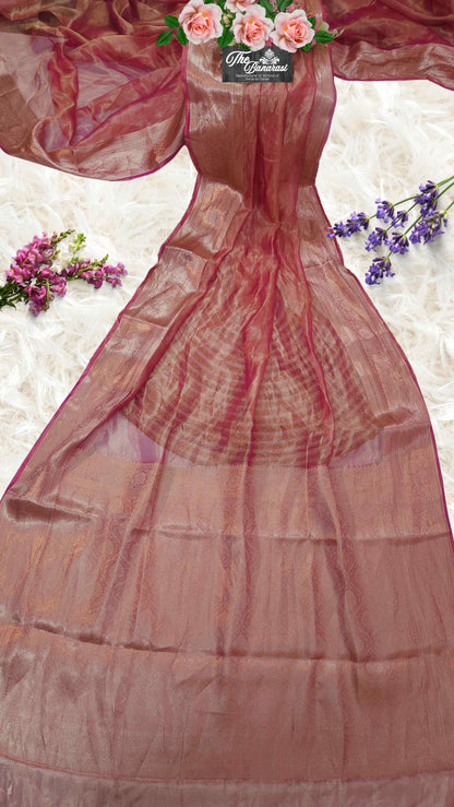 Luxury Punch Pink Handwoven Banarasi Tissue Silk Saree - Full View