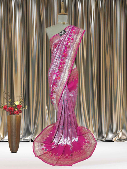 Purple Color Pure Tussar Georgette Meenakari Design Banarasi Handloom Saree