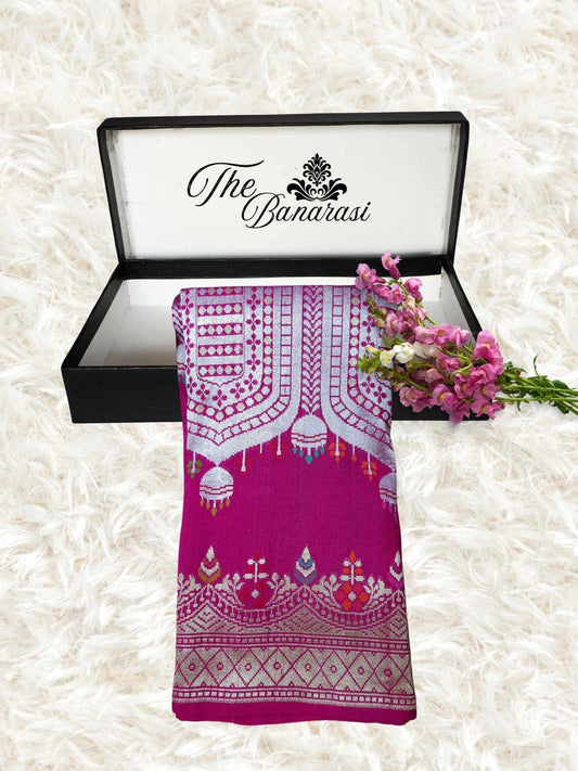 Purple Color Pure Tussar Georgette Meenakari Design Banarasi Handloom Saree