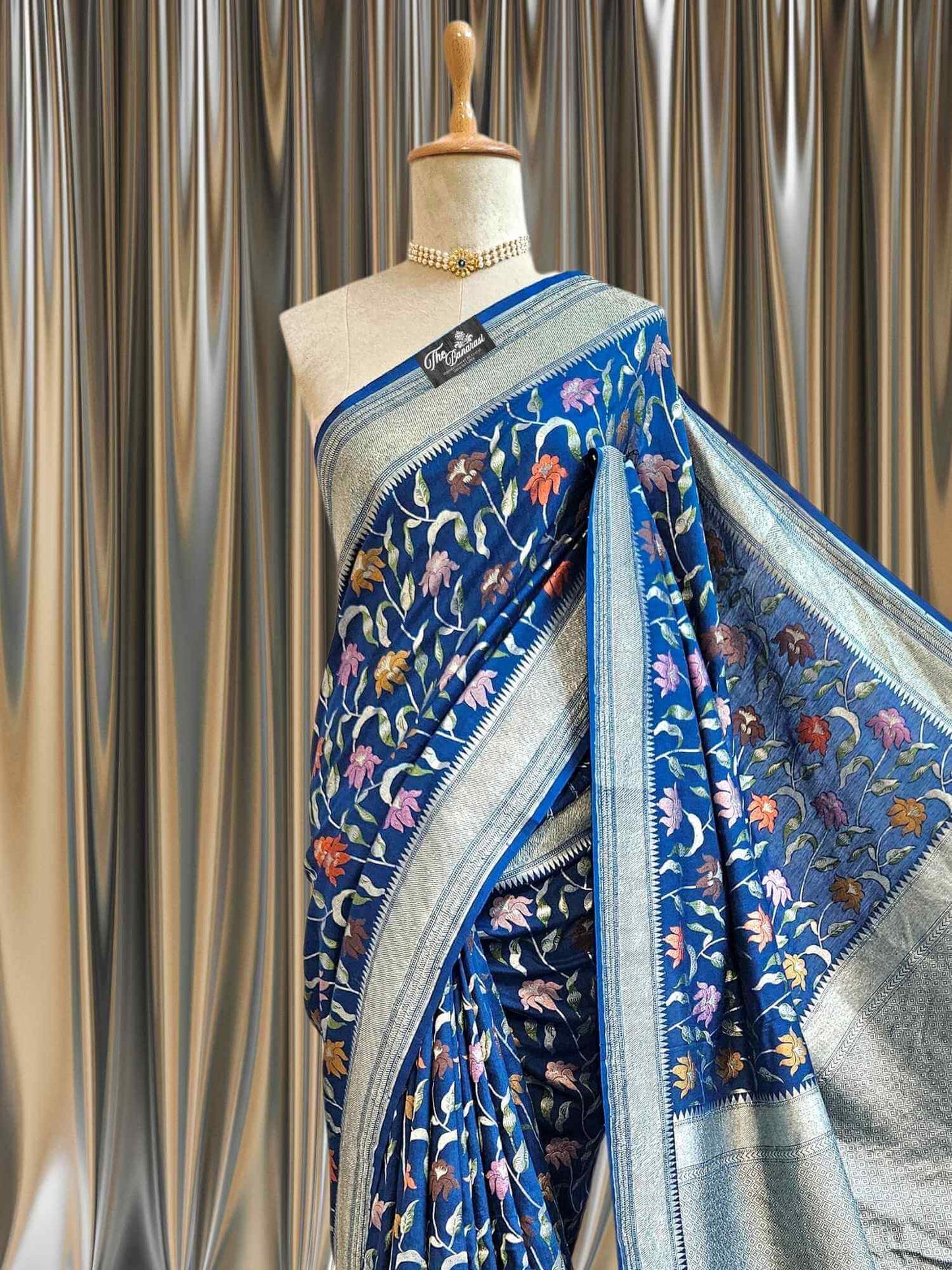 Royal Blue Pure Tussar Georgette Meenakari Design Banarasi Handloom Saree