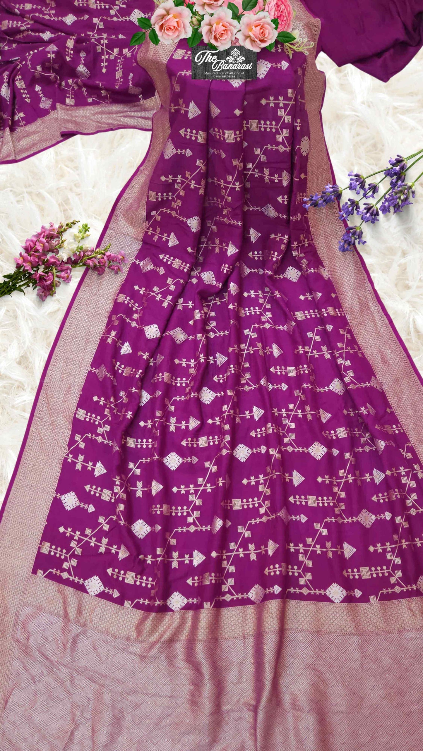 Purple Pure Moonga Georgette Sona Roopa Banarasi Handloom Saree