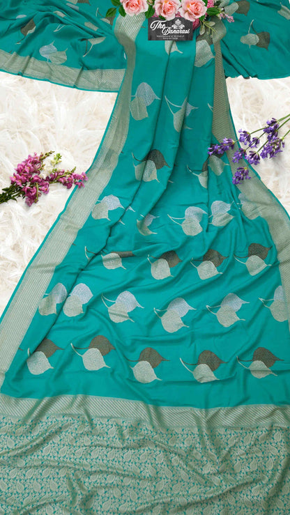 Sky Blue Pure Moonga Georgette Water Zari Banarasi Handloom Saree