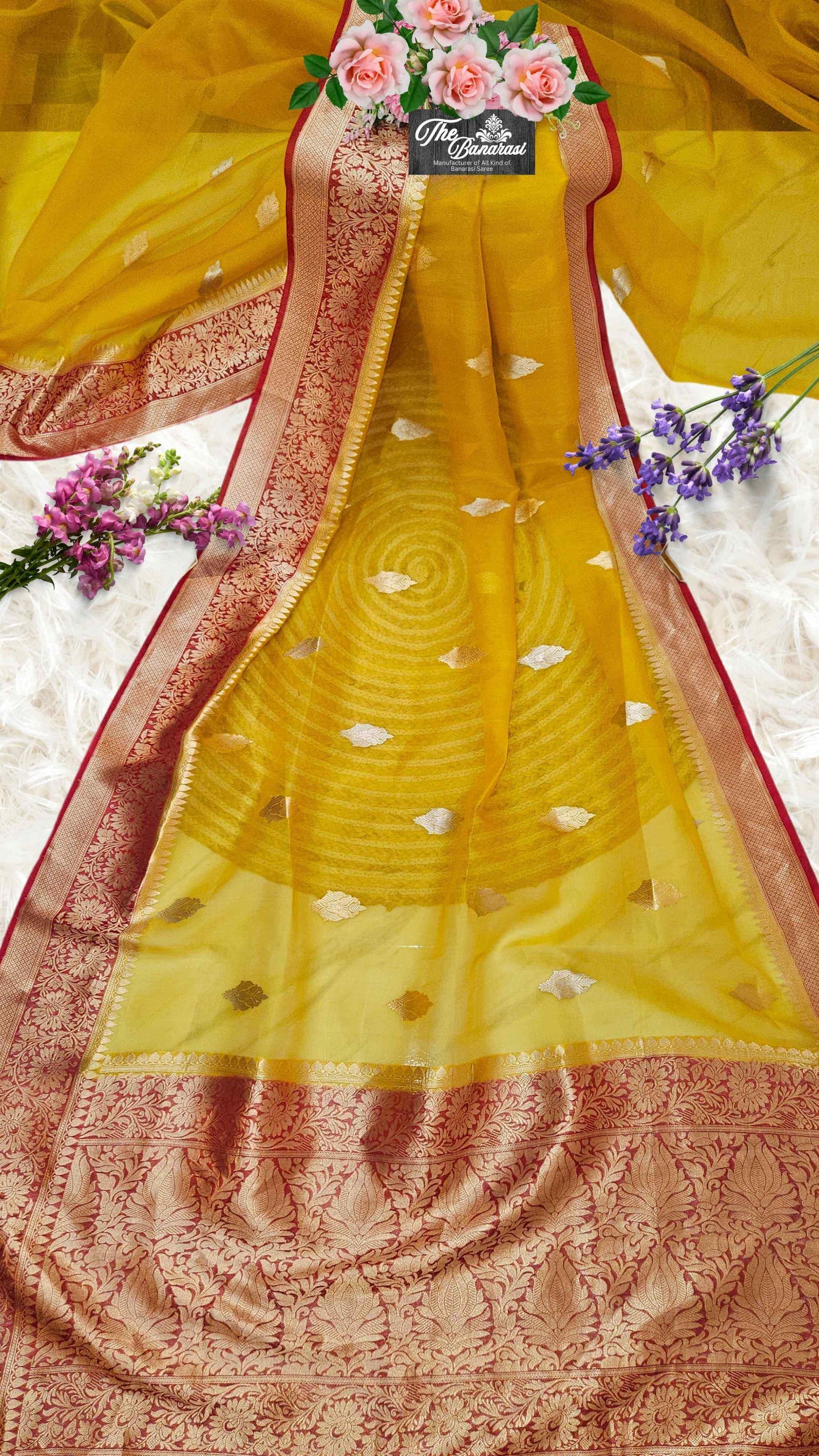 Mimosa Yellow Pure Kora Silk Water Zari Banarasi Handloom Saree