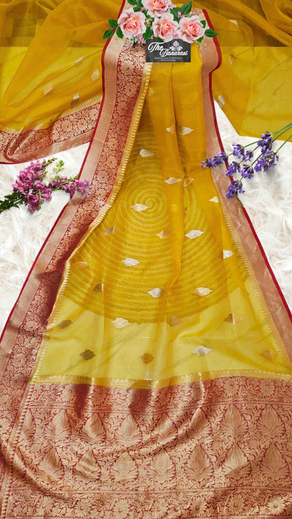 Mimosa Yellow Pure Kora Silk Water Zari Banarasi Handloom Saree