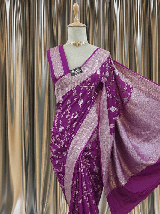 Purple Pure Moonga Georgette Sona Roopa Banarasi Handloom Saree