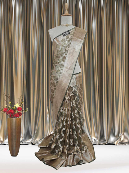 Mannequin wearing Luxury Army Green Handwoven Banarasi Tissue Silk Saree - Full View