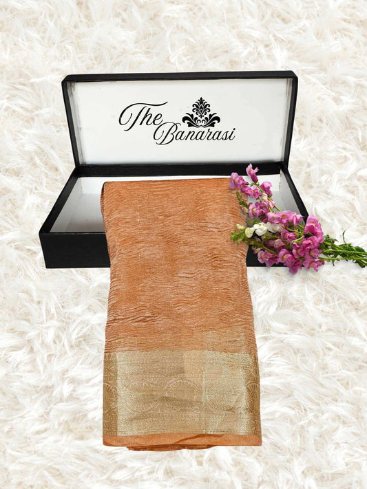 Vivid Orange Pure Tissue Silk Banarasi Handloom Saree