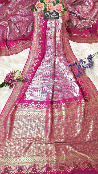 Purple Color Pure Tussar Georgette Meenakari Design Banarasi Handloom Saree