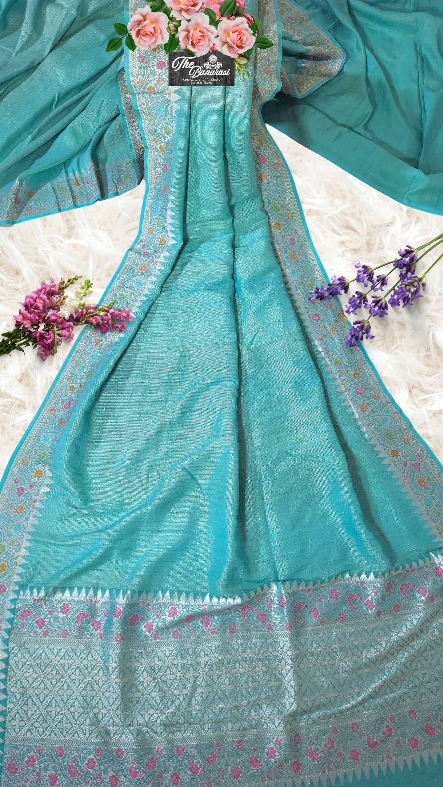 Sky Blue Pure Tussar Georgette Meenakari Design Banarasi Handloom Saree