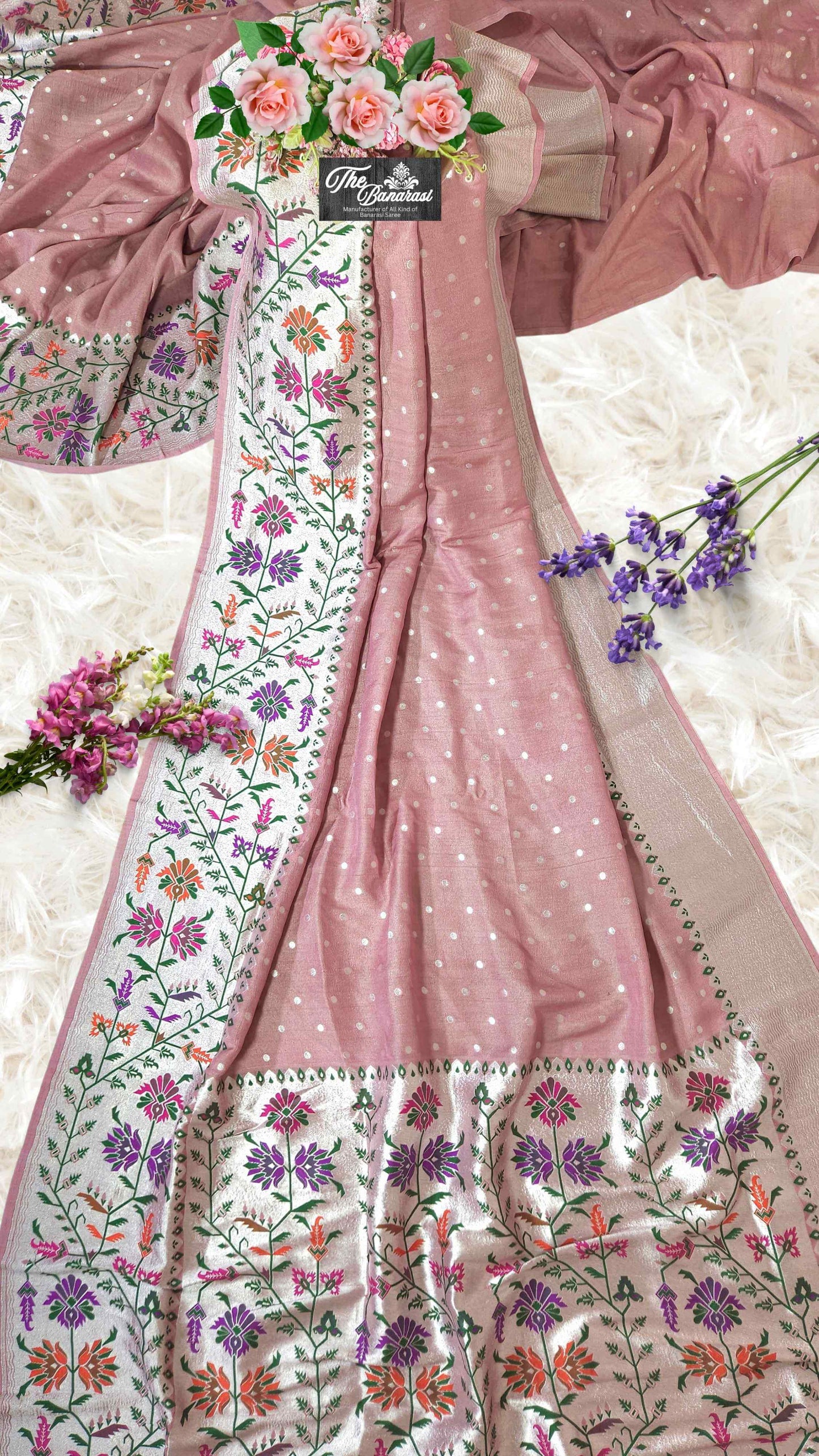 Pastel Peach Pure Tussar Georgette  Paithani Design Banarasi Handloom Saree
