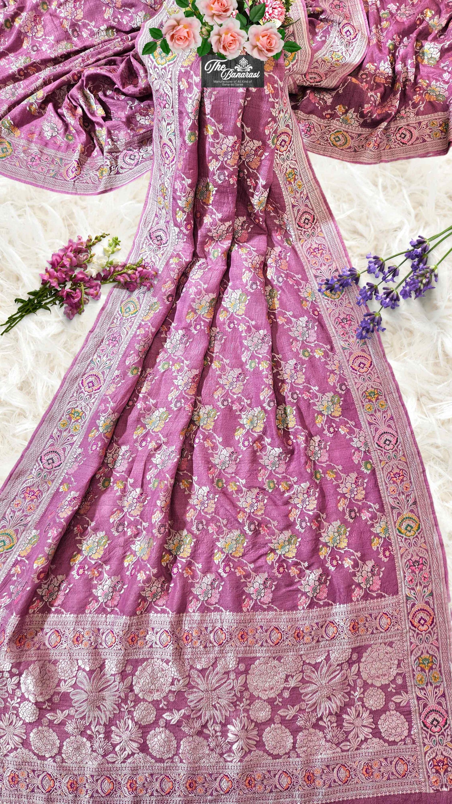 Mulberry Purple Pure Tussar Georgette Meenakari Design Banarasi Handloom Saree