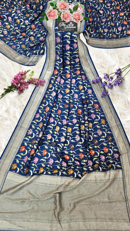 Royal Blue Pure Tussar Georgette Meenakari Design Banarasi Handloom Saree