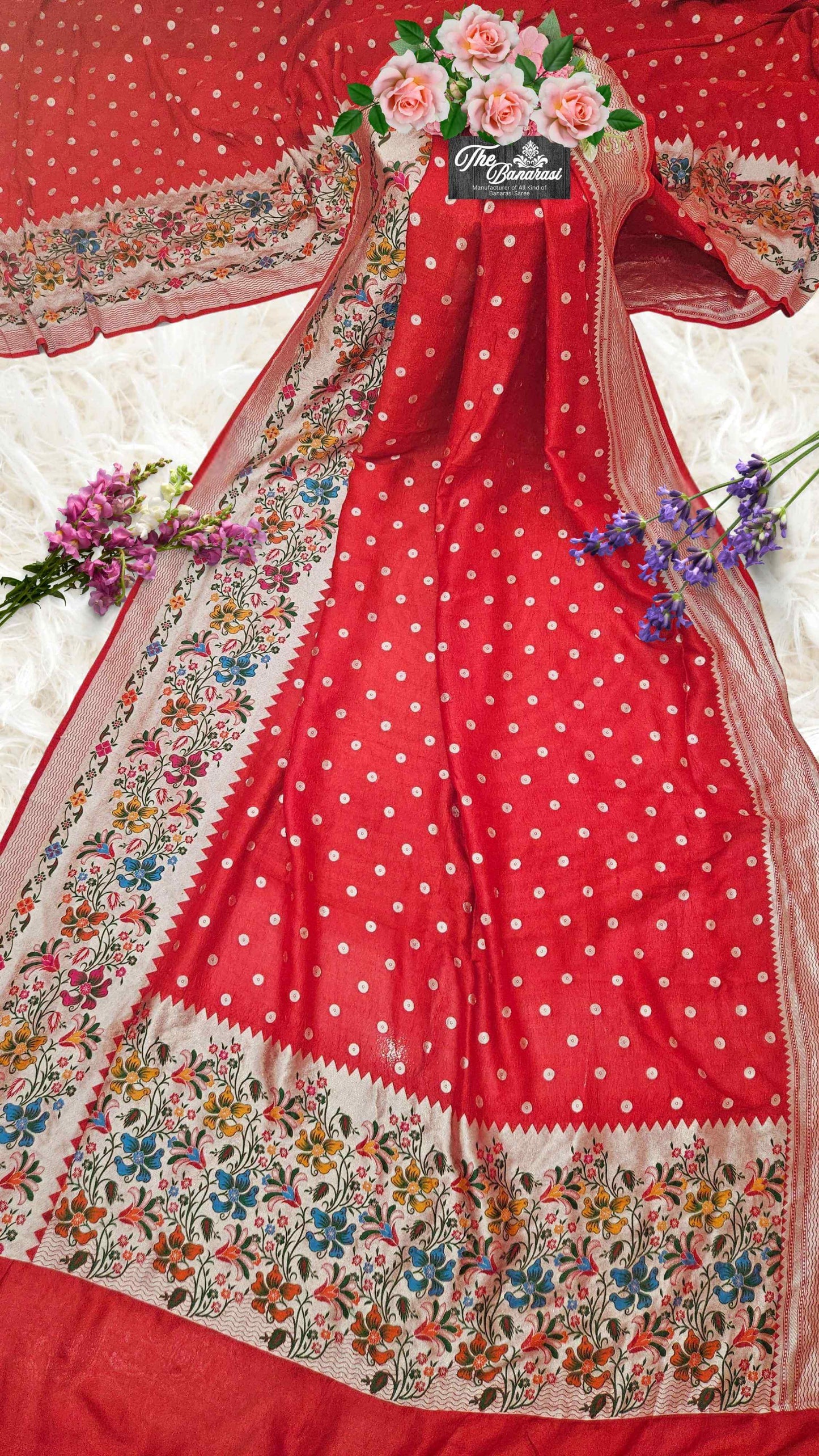 Red Color Pure Tussar Georgette Meenakari Design Banarasi Handloom Saree